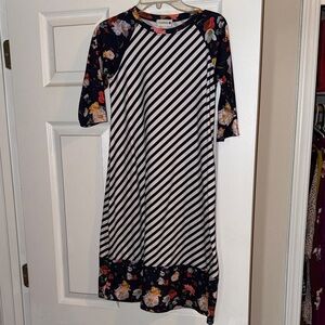 Nuggles Navy Floral & White Stripe Girls' Casual Dress